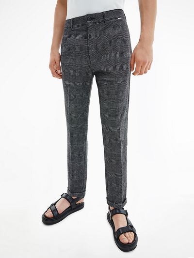 Calvin Klein Ruhák HU329464 | Calvin Klein Tapered Knit Check Férfi Nadrág Fekete